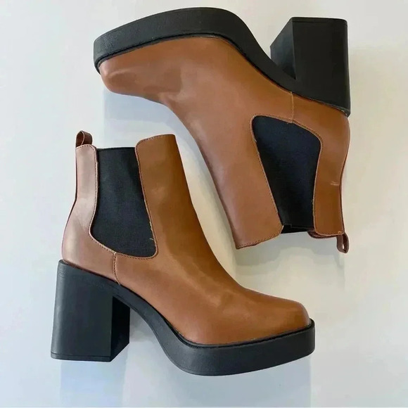 MIA Dru Chelsea Platform Boot Bootie Chunky Block Heel Cognac Size 11 New no box - Picture 3 of 11